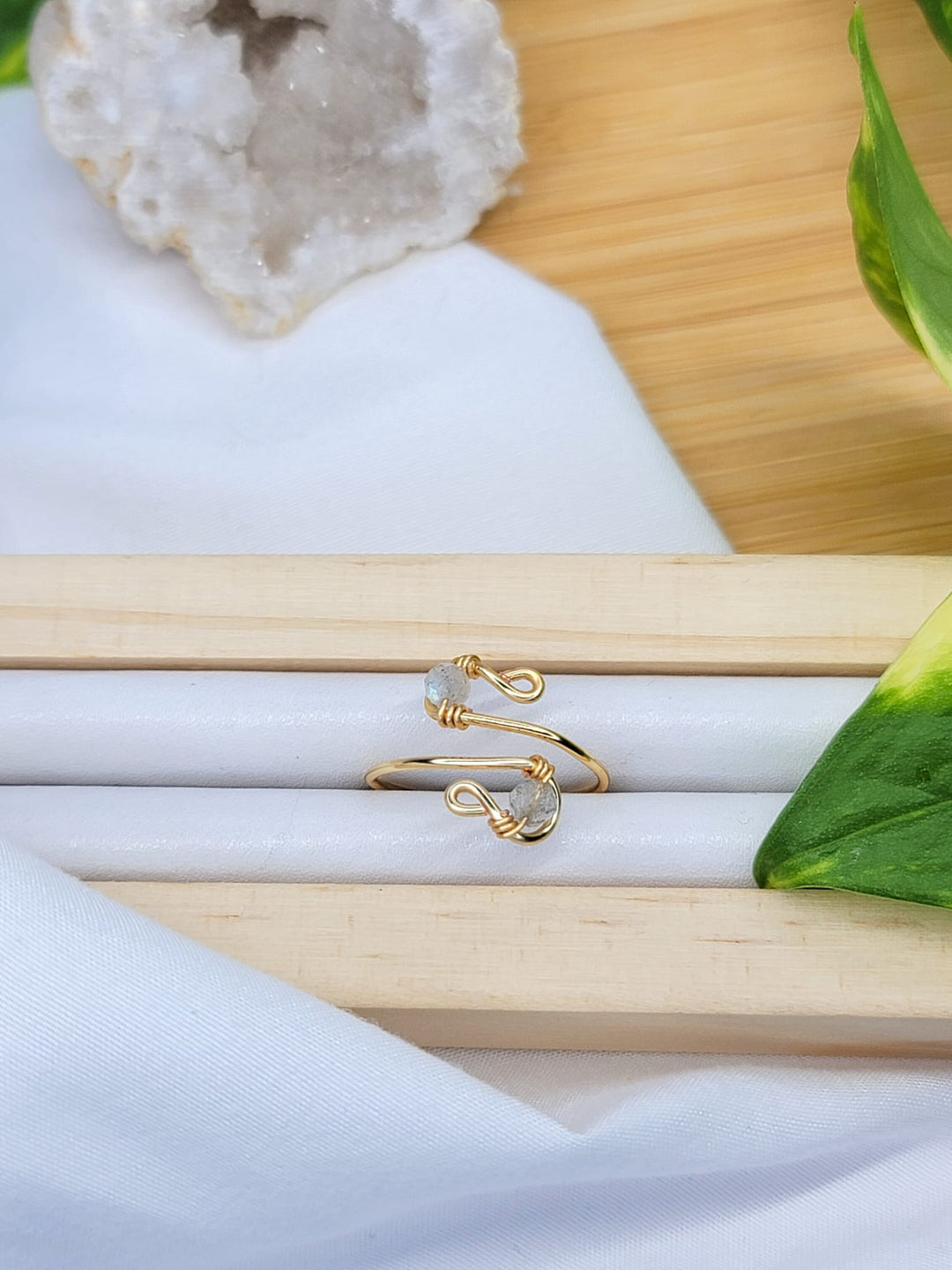 Double Stone Labradorite Ring